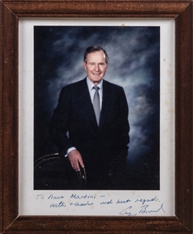 George Bush Signed Photograph to White House Barber Steve and Anne Martini (Beckett PreCert)